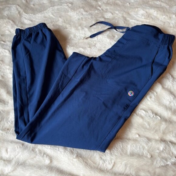 2/$40 Scrubletics Jogger Fit Drawstring Elastic Stretch Waist Blue Scrub Pants - Picture 1 of 14